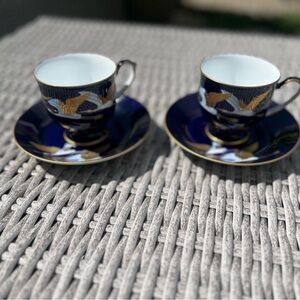 Set of Porcelain Gilt Edged Tea Cup & Saucer Sandhill Crane Design 1986 Japan